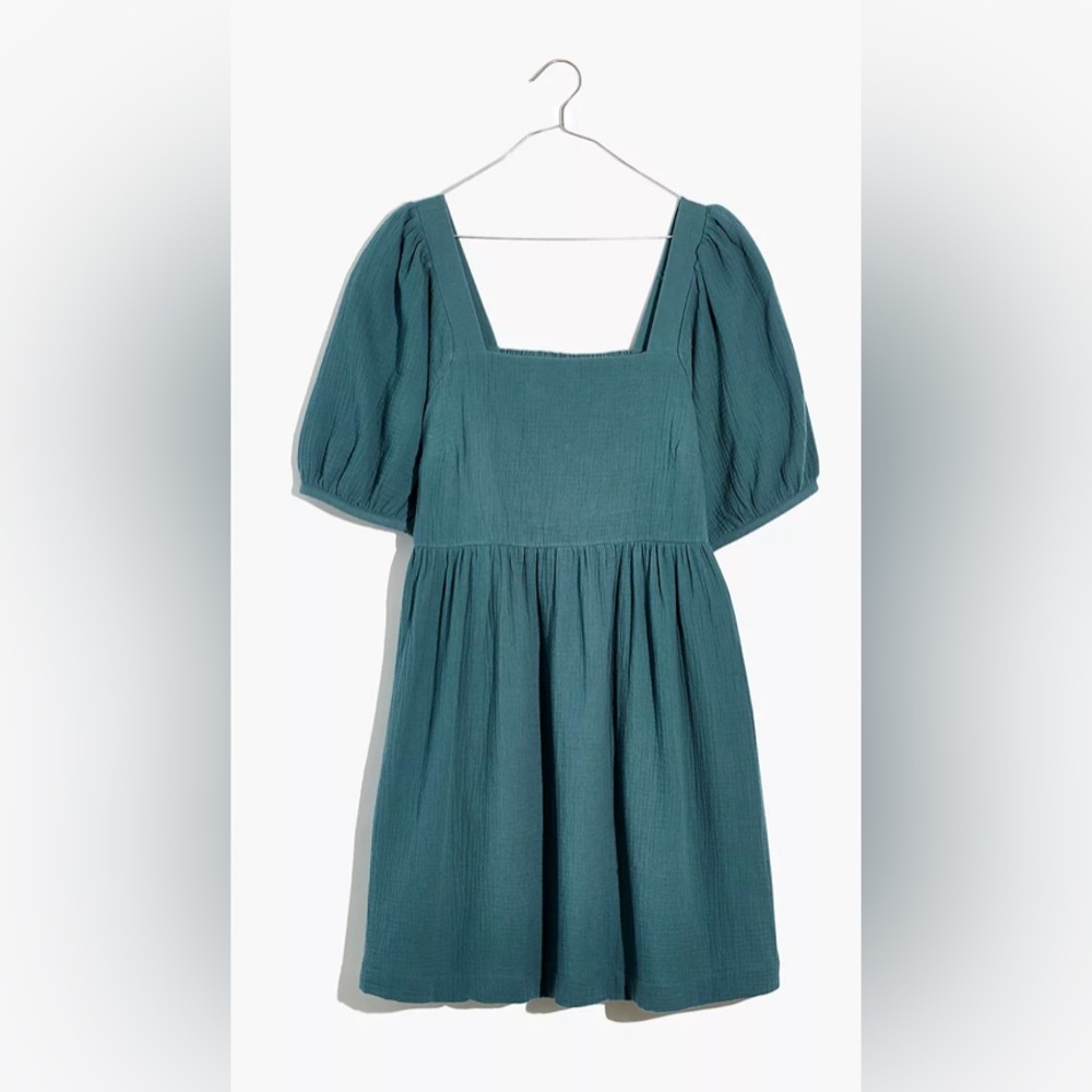 Madewell Lightspun Square-Neck Puff-Sleeve Dress-M